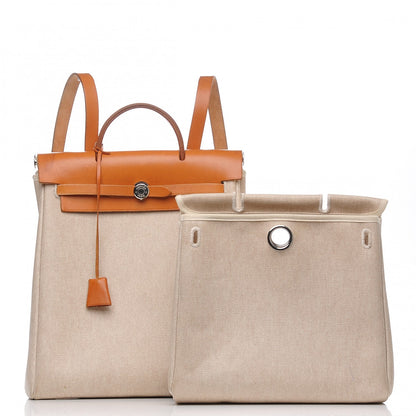 Hermes Toile Vache Calfskin Herbag 30 PM Backpack Natural 3 of 16