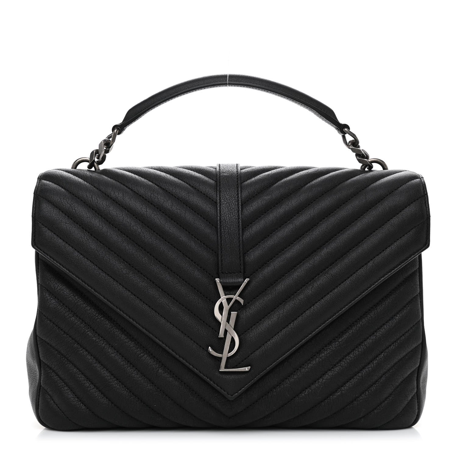 Saint Laurent Sheepskin Matelasse Chevron Monogram Large College Satchel Black 1 of 9