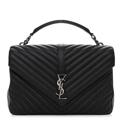 Saint Laurent Sheepskin Matelasse Chevron Monogram Large College Satchel Black 1 of 9
