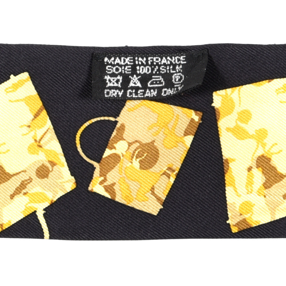 Hermes Silk Kelly En Caleche Twilly Black Jaune Citron 3 of 4