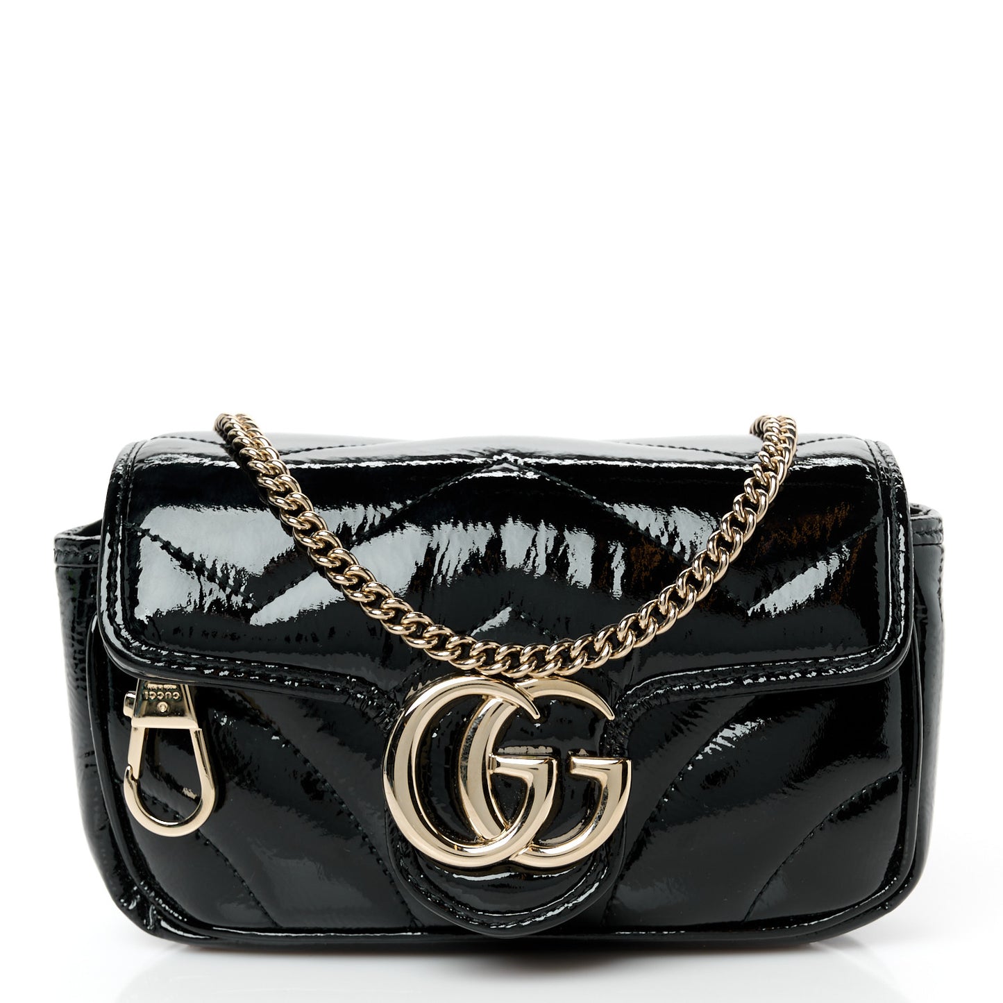 Patent Lambskin Matelasse Super Mini GG Marmont Shoulder Bag Black