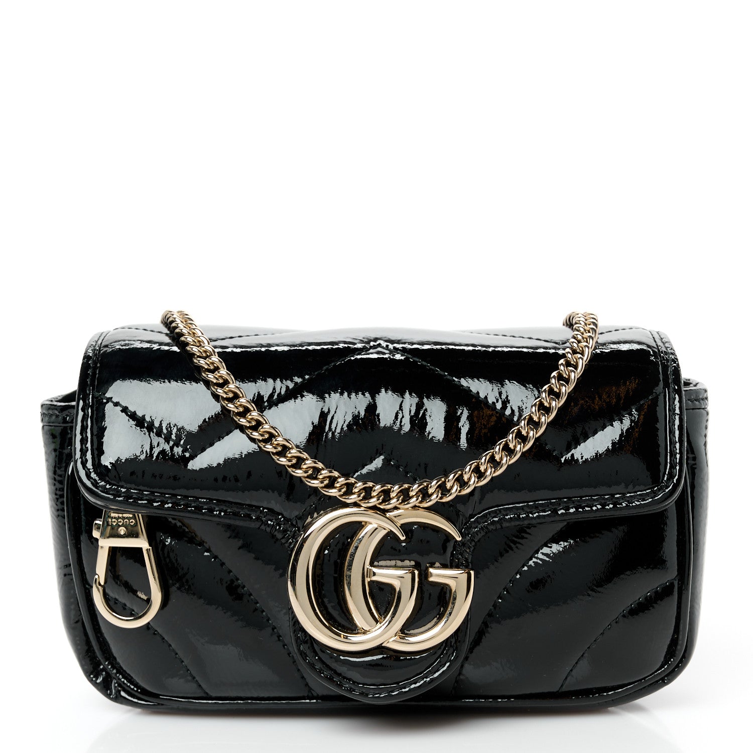 Gucci Patent Lambskin Matelasse Super Mini GG Marmont Shoulder Bag Black 3 of 11
