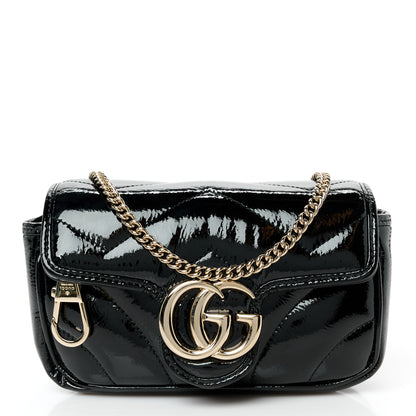 Gucci Patent Lambskin Matelasse Super Mini GG Marmont Shoulder Bag Black 3 of 11