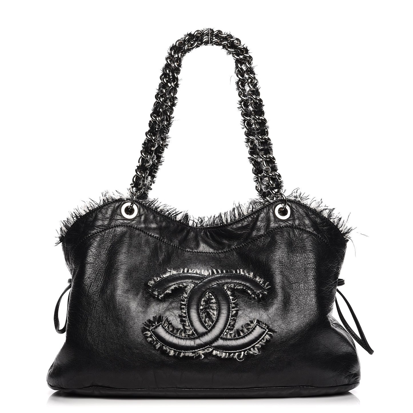 Tweed Lambskin Drawstring Tweedy Tote Black