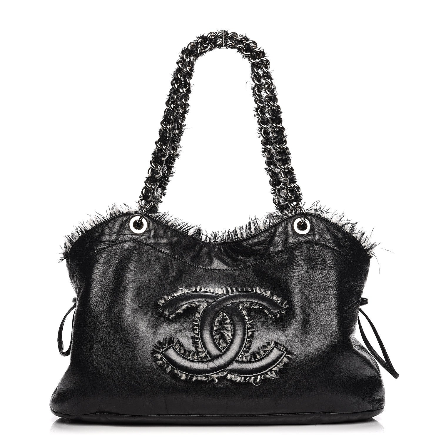 Chanel Tweed Lambskin Drawstring Tweedy Tote Black 1 of 9