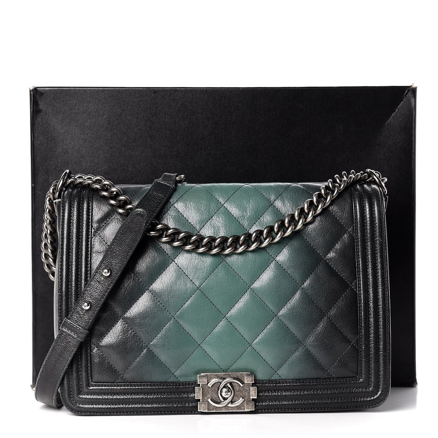 Goatskin Ombre Faded Quilted New Medium Boy Flap Dark Green