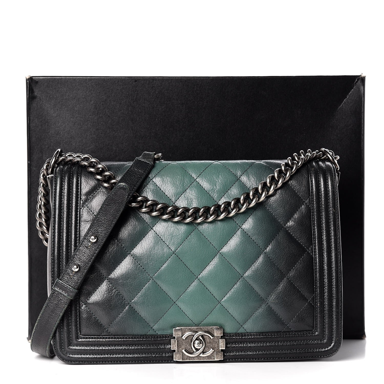 Chanel Goatskin Ombre Faded Quilted New Medium Boy Flap Dark Green 15 of 15