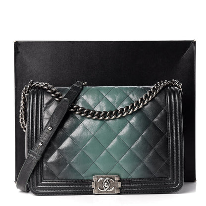 Chanel Goatskin Ombre Faded Quilted New Medium Boy Flap Dark Green 15 of 15