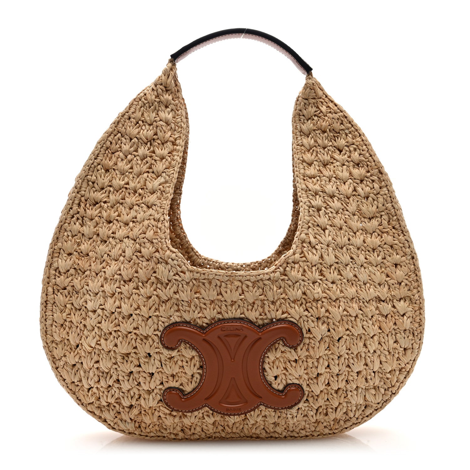 Celine Raffia Calfskin Triomphe Panier Hobo Bag Natural Tan 1 of 9