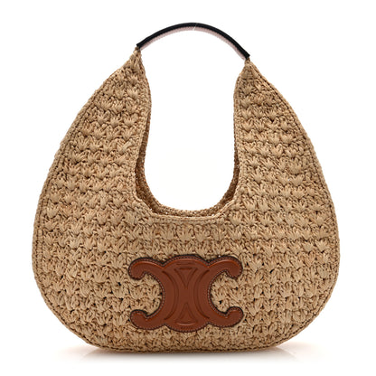 Celine Raffia Calfskin Triomphe Panier Hobo Bag Natural Tan 1 of 9