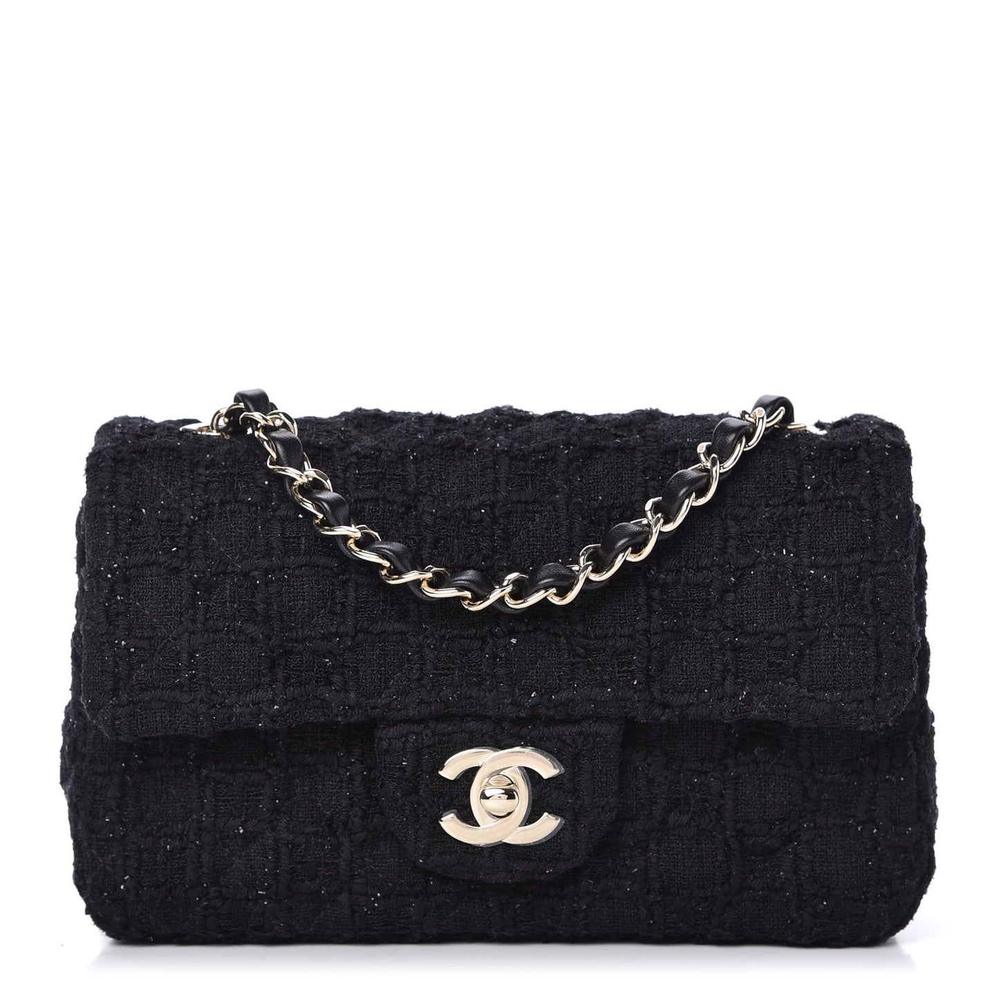 Tweed Quilted Mini Rectangular Flap Black