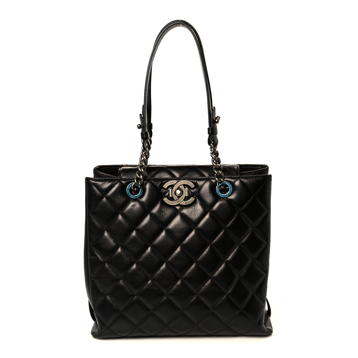 Chanel Metallic Goatskin Quilted Small City Rock Shopping Tote Black 1 of 10