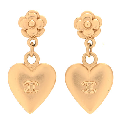 Chanel Camellia CC Heart Drop Earrings Gold 1 of 4