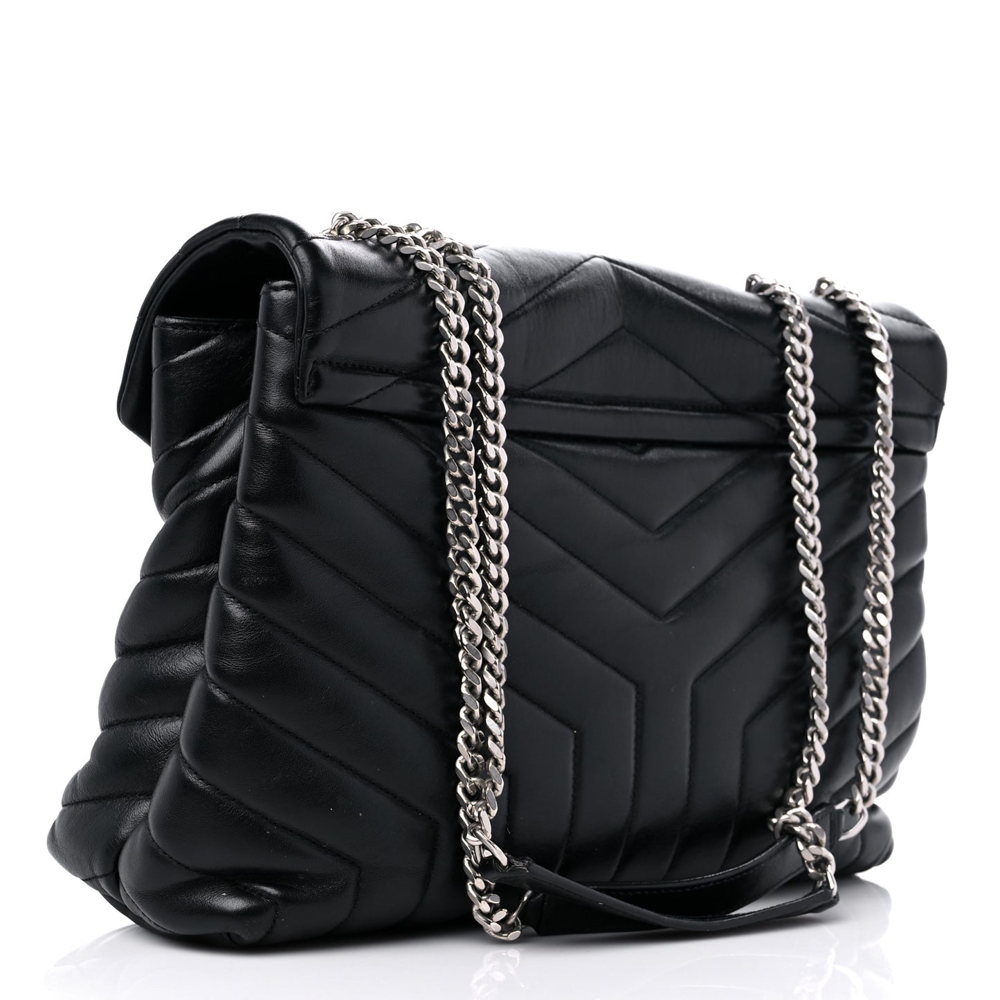 Calfskin Y Quilted Monogram Medium Loulou Chain Satchel Black