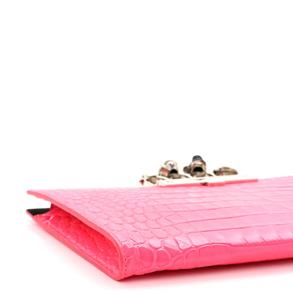 Alexander McQueen Calfskin Crocodile Embossed Knuckle Flat Clutch Neon Pink 9 of 10