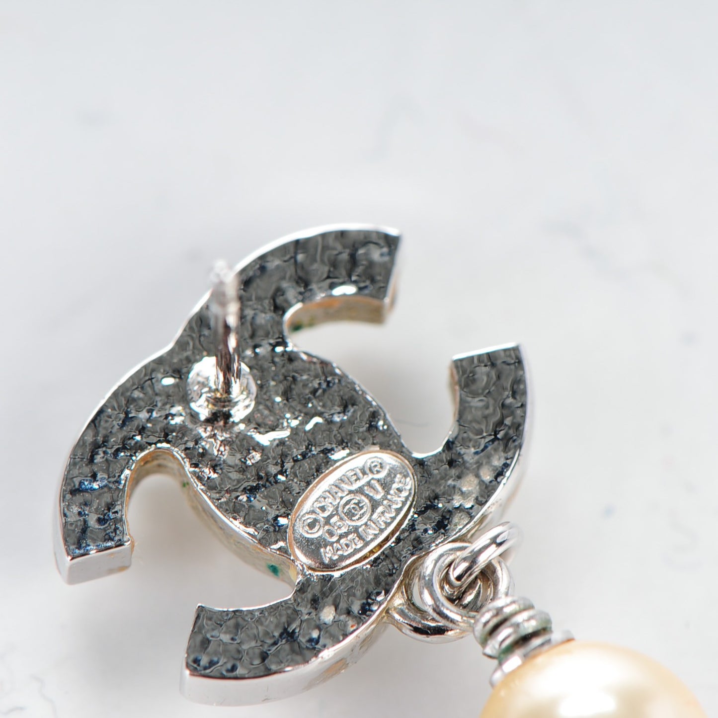 Pearl CC Drop Earrings Silver