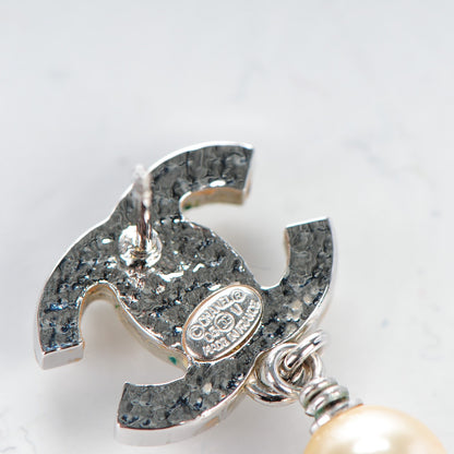 Chanel Pearl CC Drop Earrings Silver 5 of 5