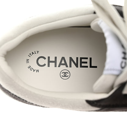 Chanel Suede Kidskin Womens CC Sneakers 38 Black White 7 of 9
