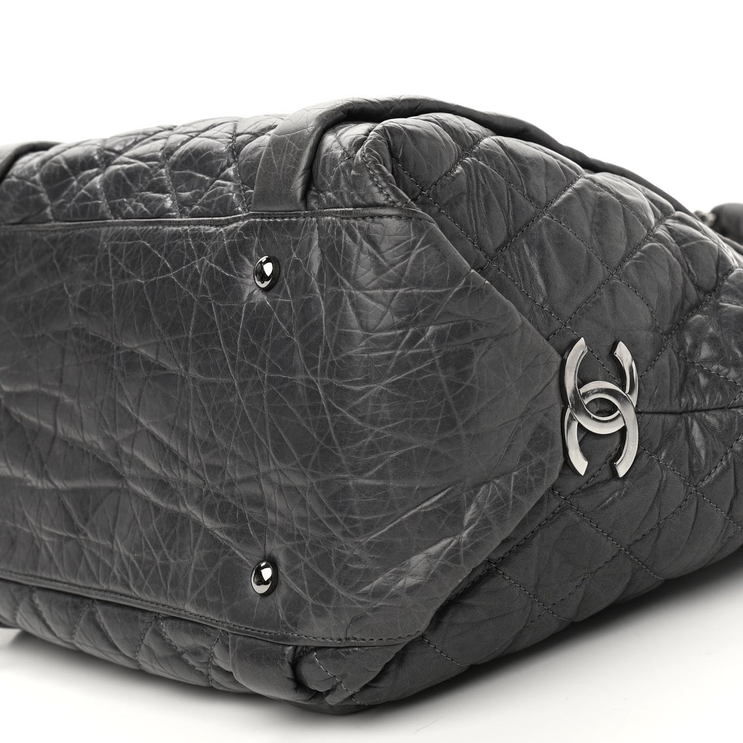 Distressed Lambskin Vintage Ligne Lady Braid Tote Dark Grey