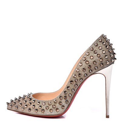 Christian Louboutin Glitter Mini Specchio Follies Spikes 100 Pumps 38 Ivory Colombe Metal 1 of 9