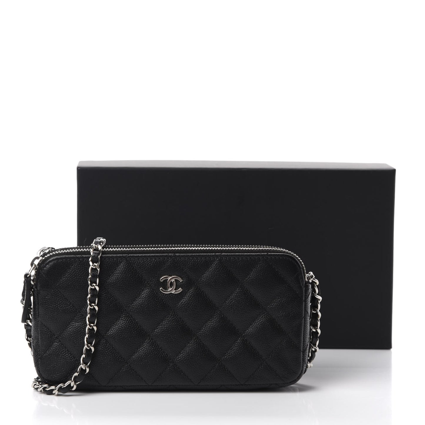 Caviar Quilted Small Clutch With Chain Black
