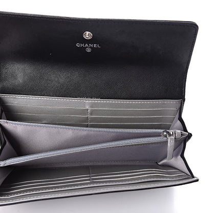 Chanel Lambskin Embossed Camellia Large Gusset Flap Wallet Black 5 of 14