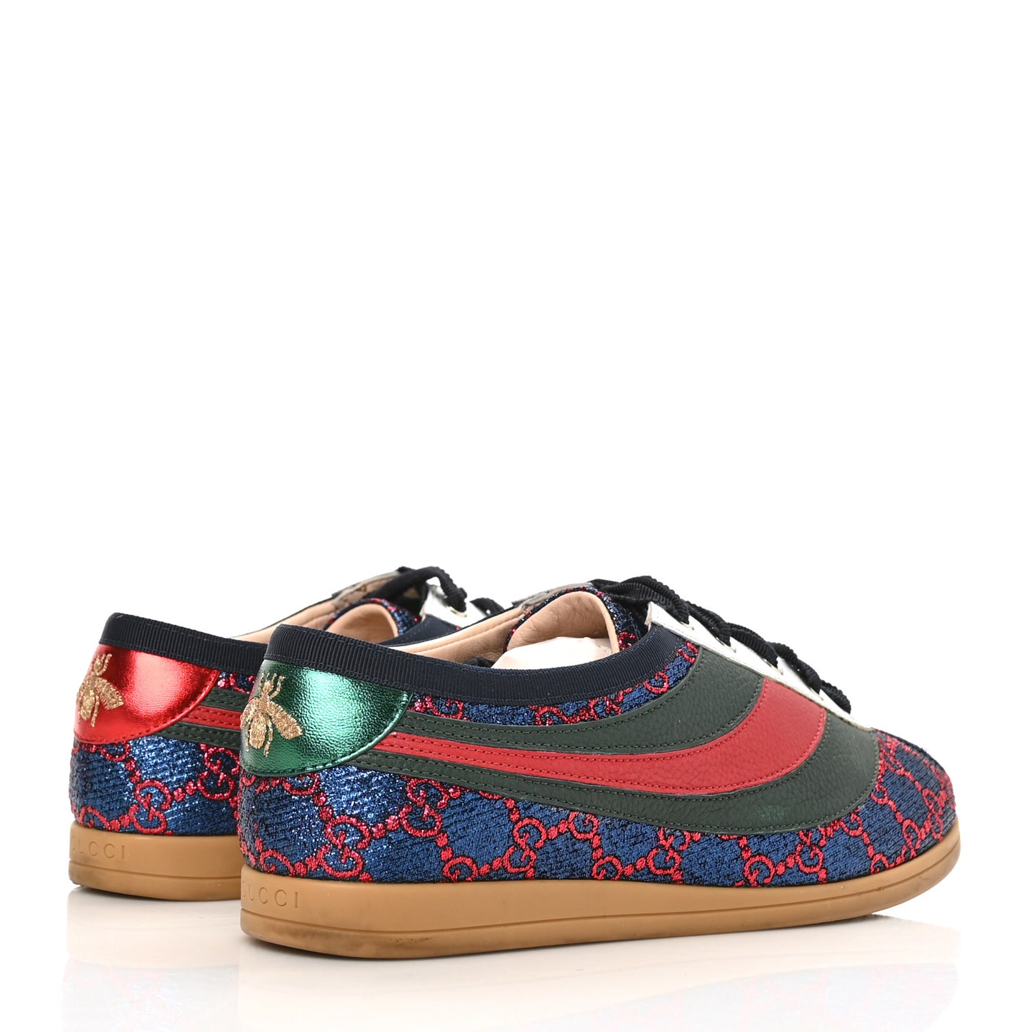 Lurex Calfskin Web GG Monogram Womens Falacer Sneakers 39 Iridescent Blue Iridescent Red Silver