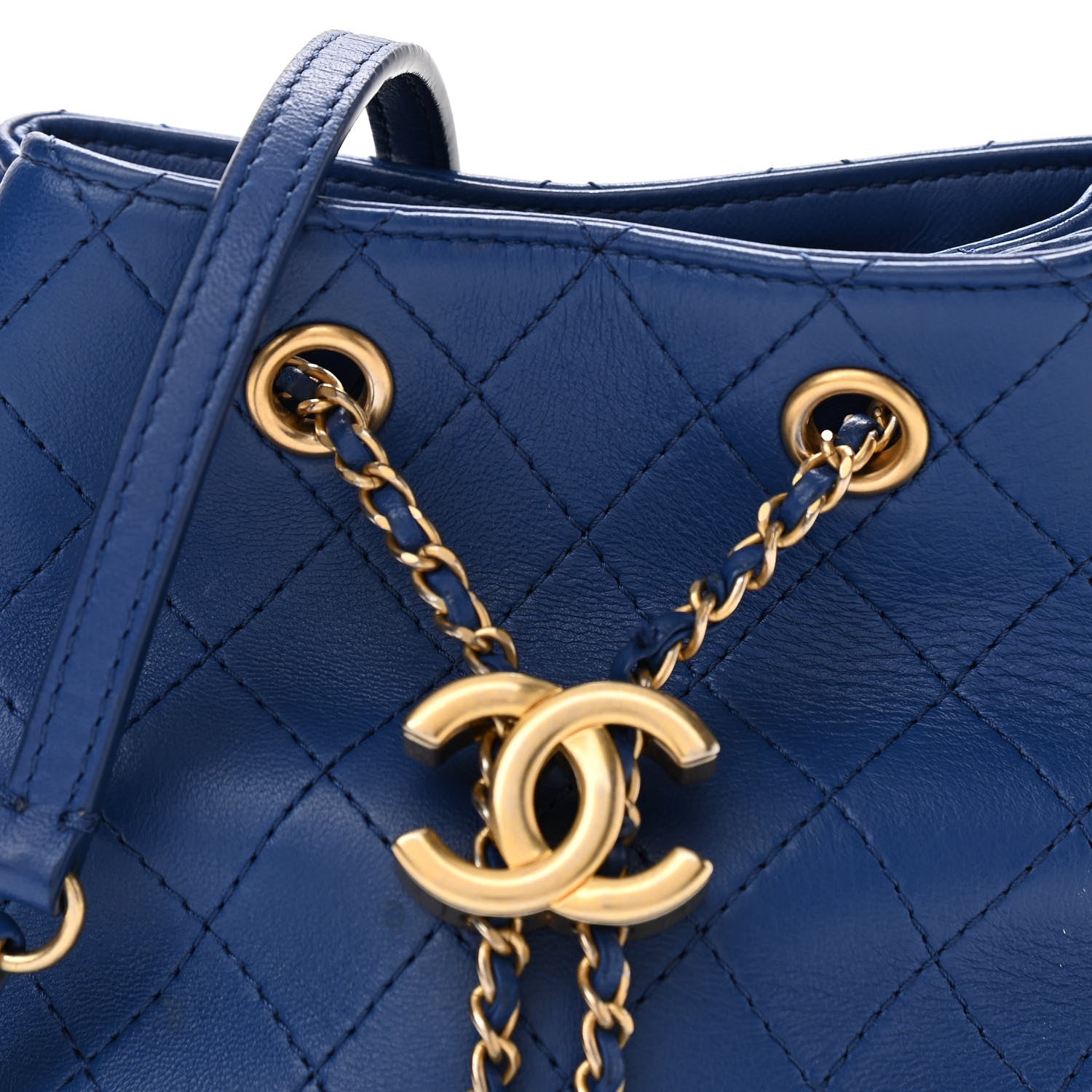 Chanel Calfskin Stitched Small Egyptian Amulet Drawstring Bag Blue 8 of 11