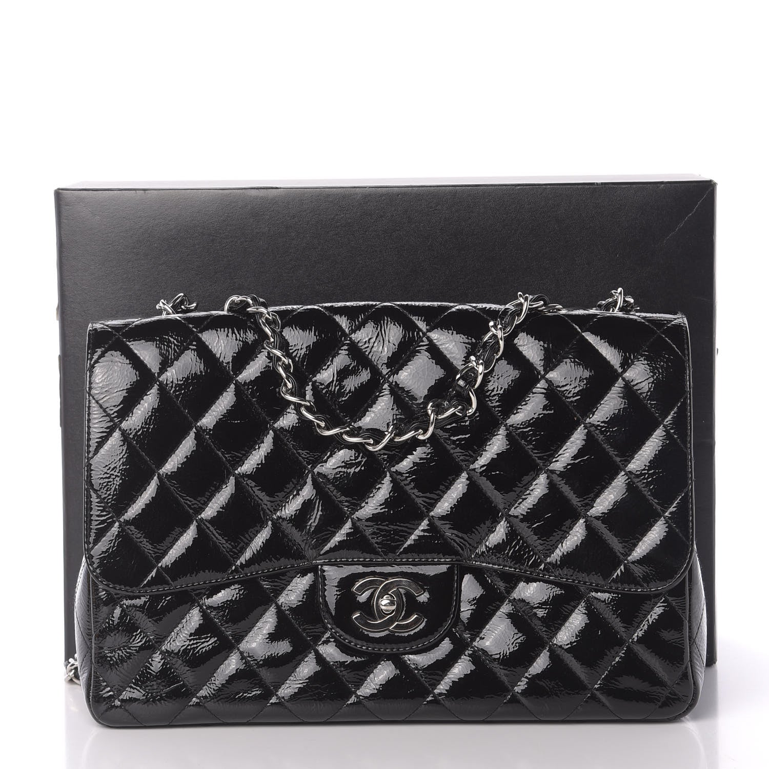Chanel Distressed Patent Quilted Jumbo Single Flap Black 12 of 12