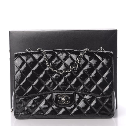 Chanel Distressed Patent Quilted Jumbo Single Flap Black 12 of 12