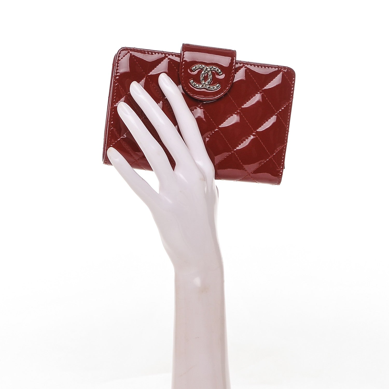 Chanel Patent Quilted Brilliant Compact Zip Wallet Red 2 of 8