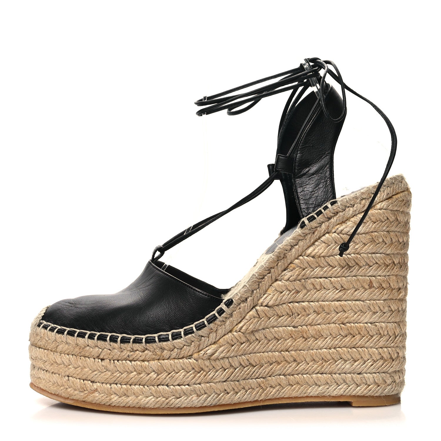 Saint Laurent Calfskin Espadrille Lace-Up Wedges 40 Black 1 of 11