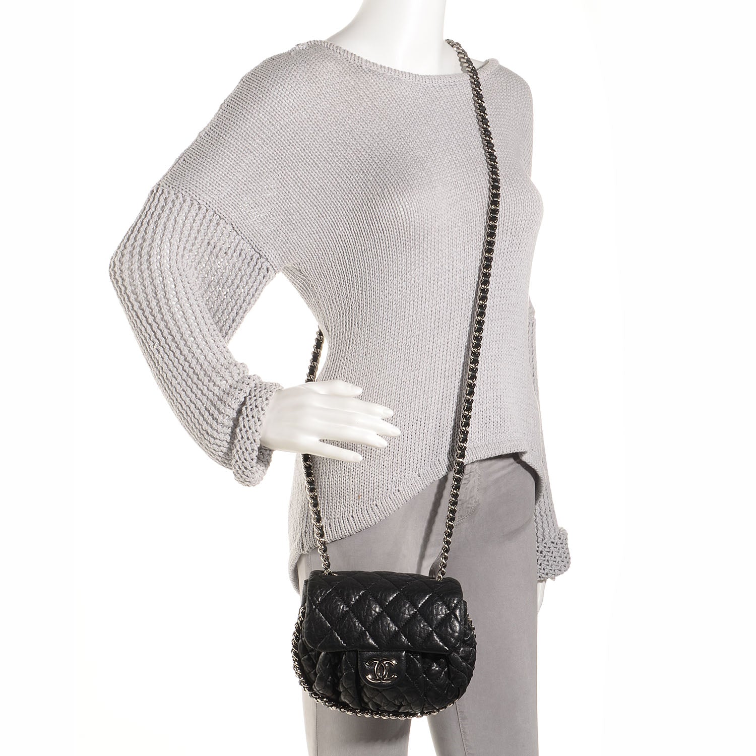 Chanel Crumpled Lambskin Mini Chain Around Messenger Black 2 of 7