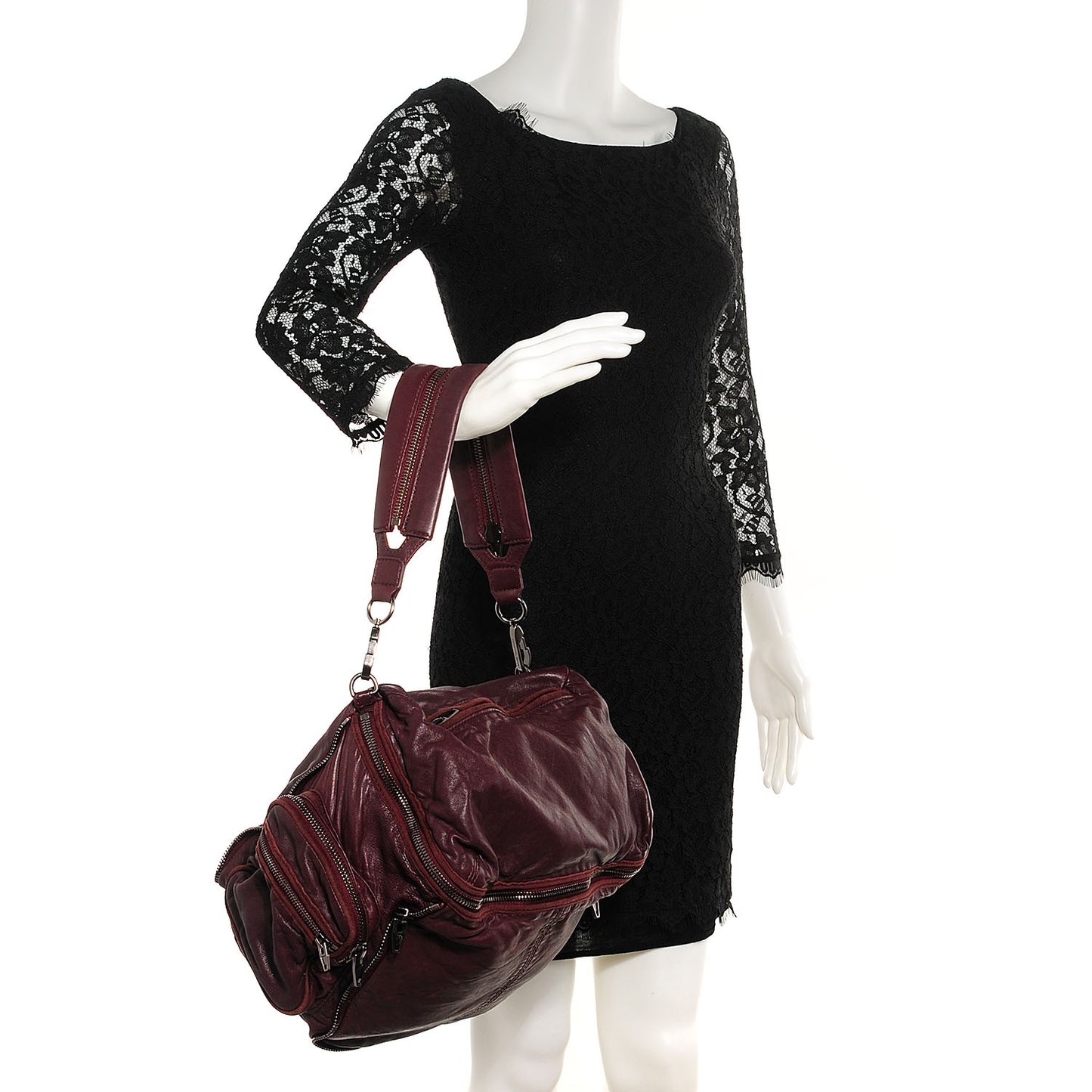Washed Lambskin Jane Shoulder Bag Burgundy