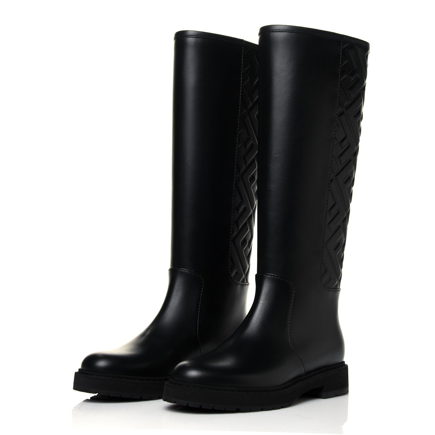 Vitello Nappa FF Embossed Tall Boots 35.5 Black