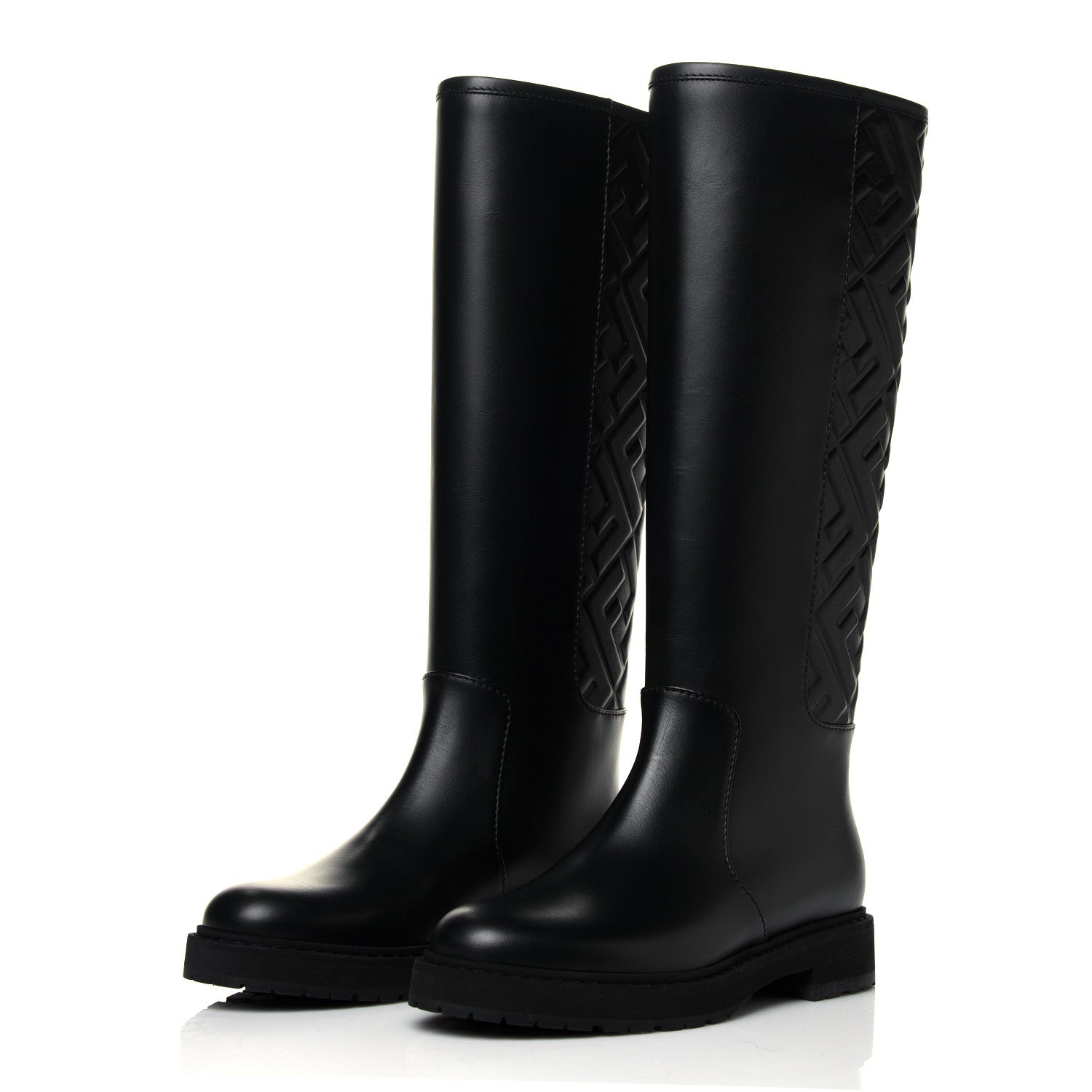 Fendi Vitello Nappa FF Embossed Tall Boots 35.5 Black 3 of 7