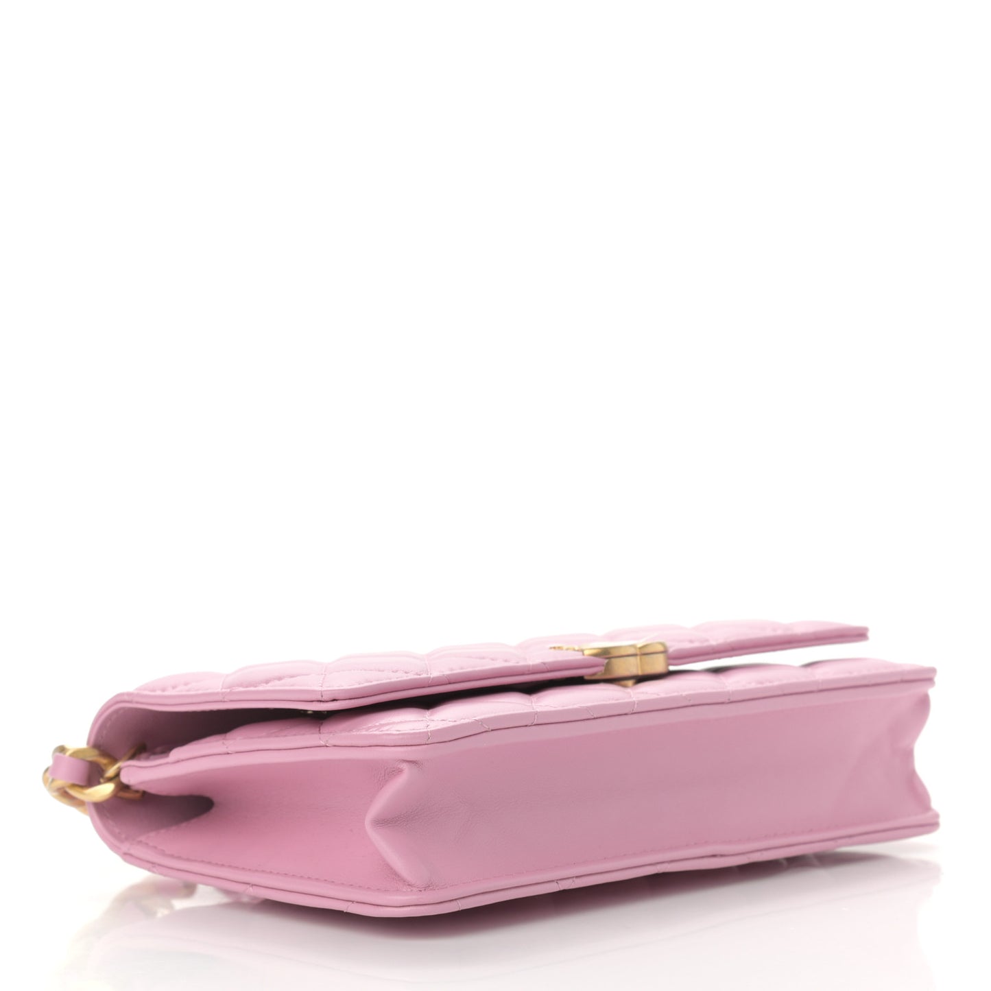 Lambskin Resin Quilted Wallet On Chain WOC Dark Pink