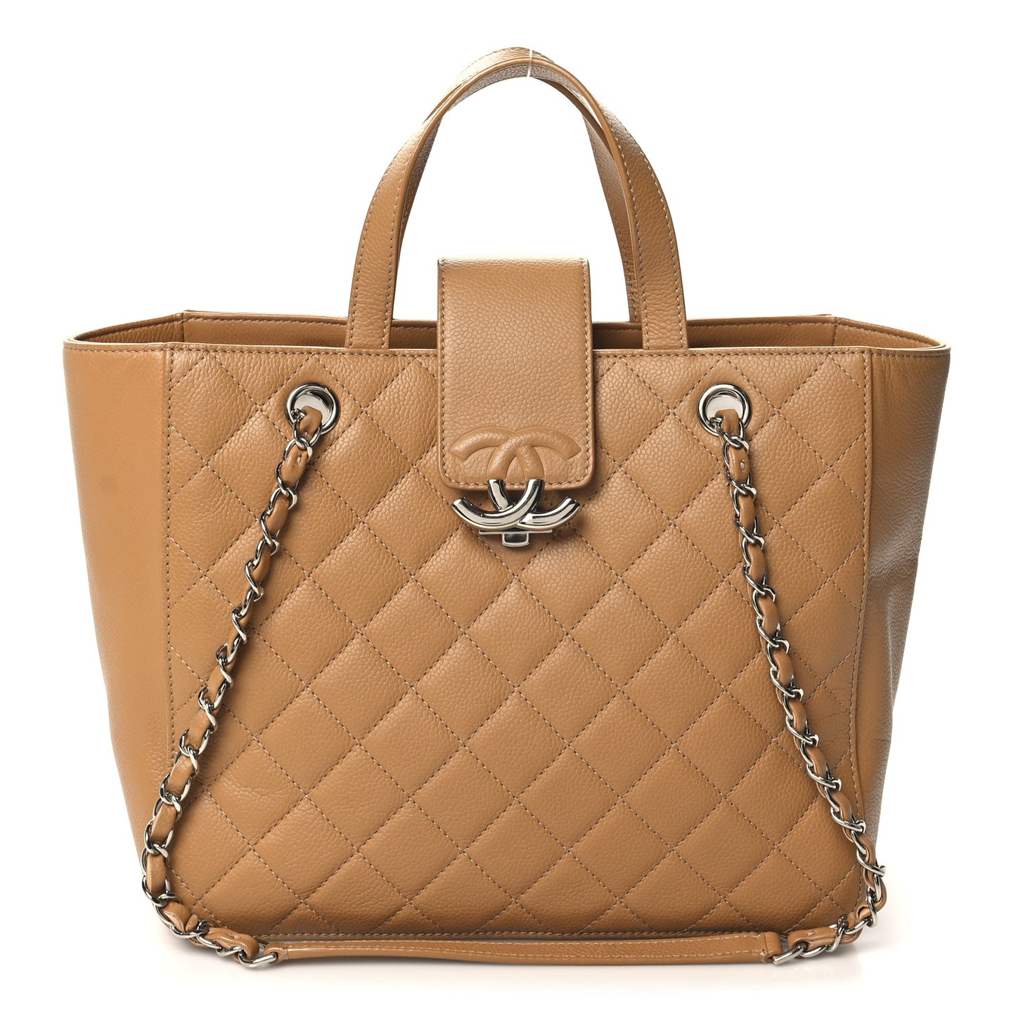 Caviar Quilted Small CC Box Shopping Tote Camel