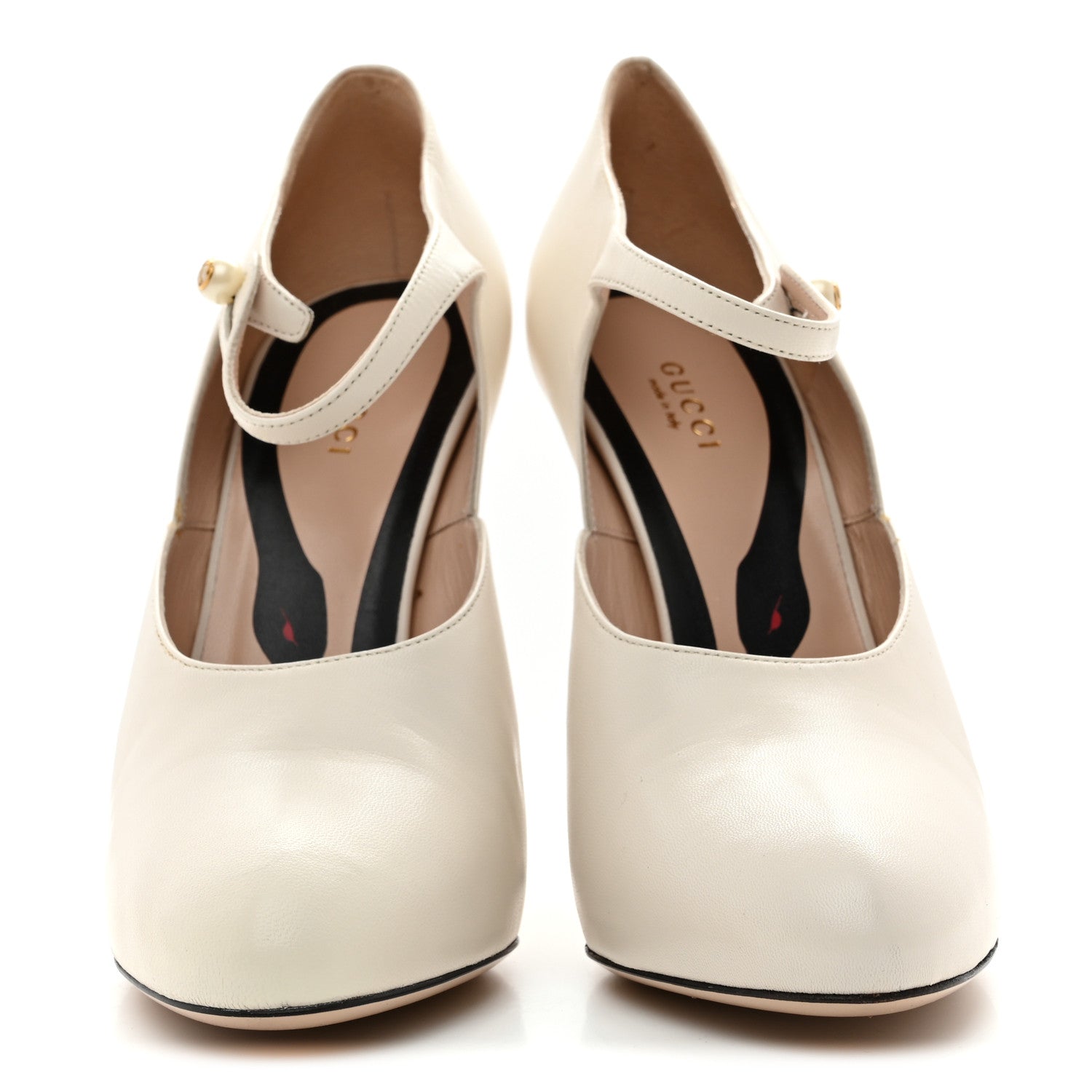 GUCCI マラガレザーヒール Gucci Malaga Kid Lesley Mary Jane Pumps 39 Mystic White 1779459