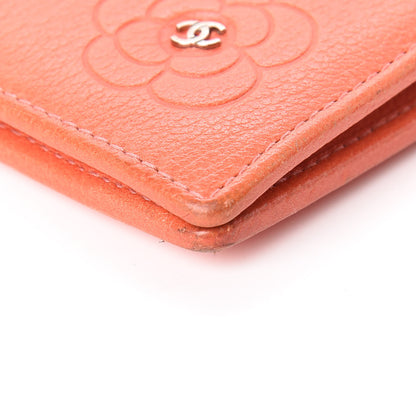 Chanel Goatskin Camellia Embossed Bi-Fold Wallet Coral 10 of 12