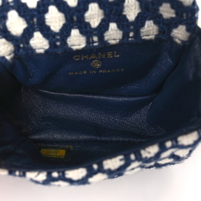 Chanel Tweed Quilted 2.55 Ankle Wrist Bag Navy Blue White 5 of 9