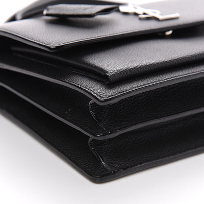 Saint Laurent Grained Calfskin Monogram Sunset Satchel Black 7 of 8