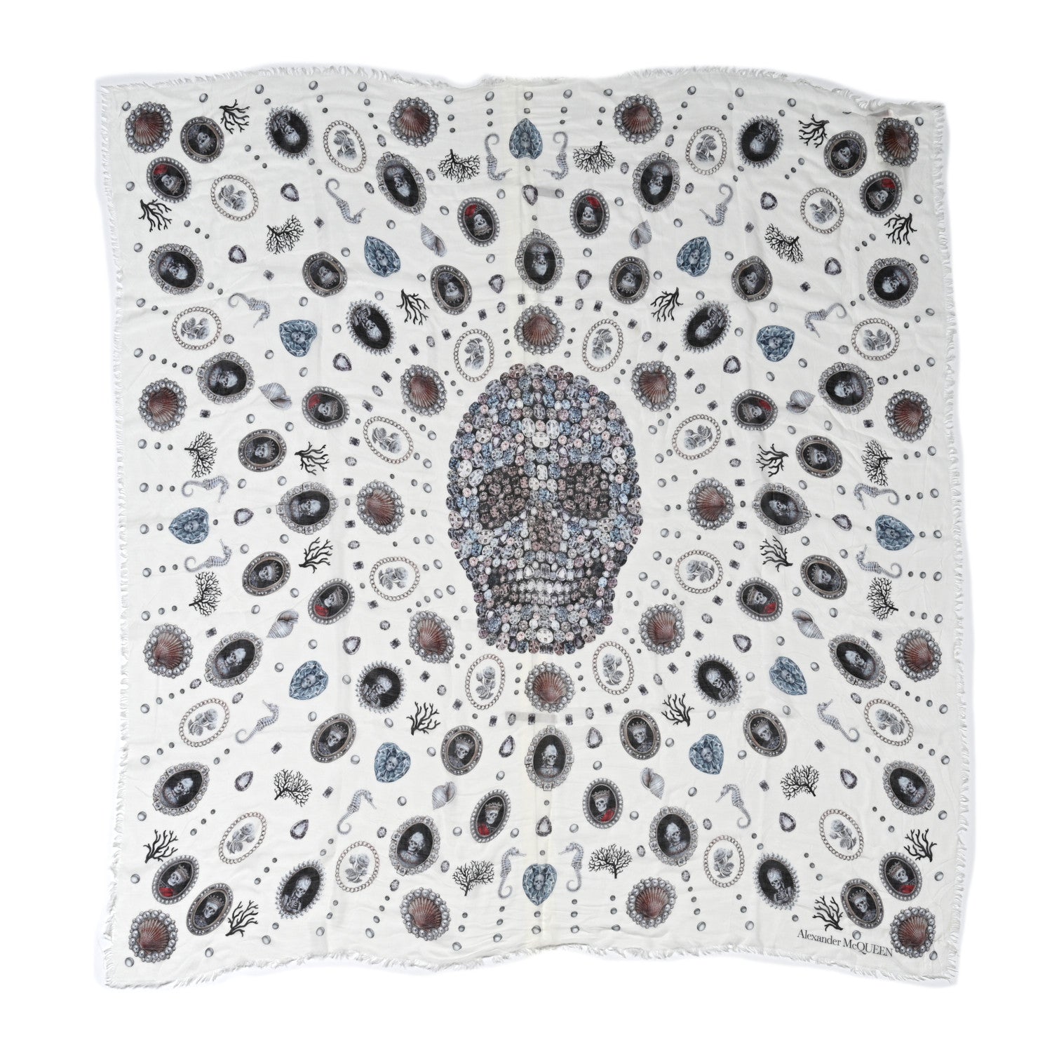 Alexander McQueen Modal Lost At Sea Cameo Scarf Ivory Sky 1 of 4