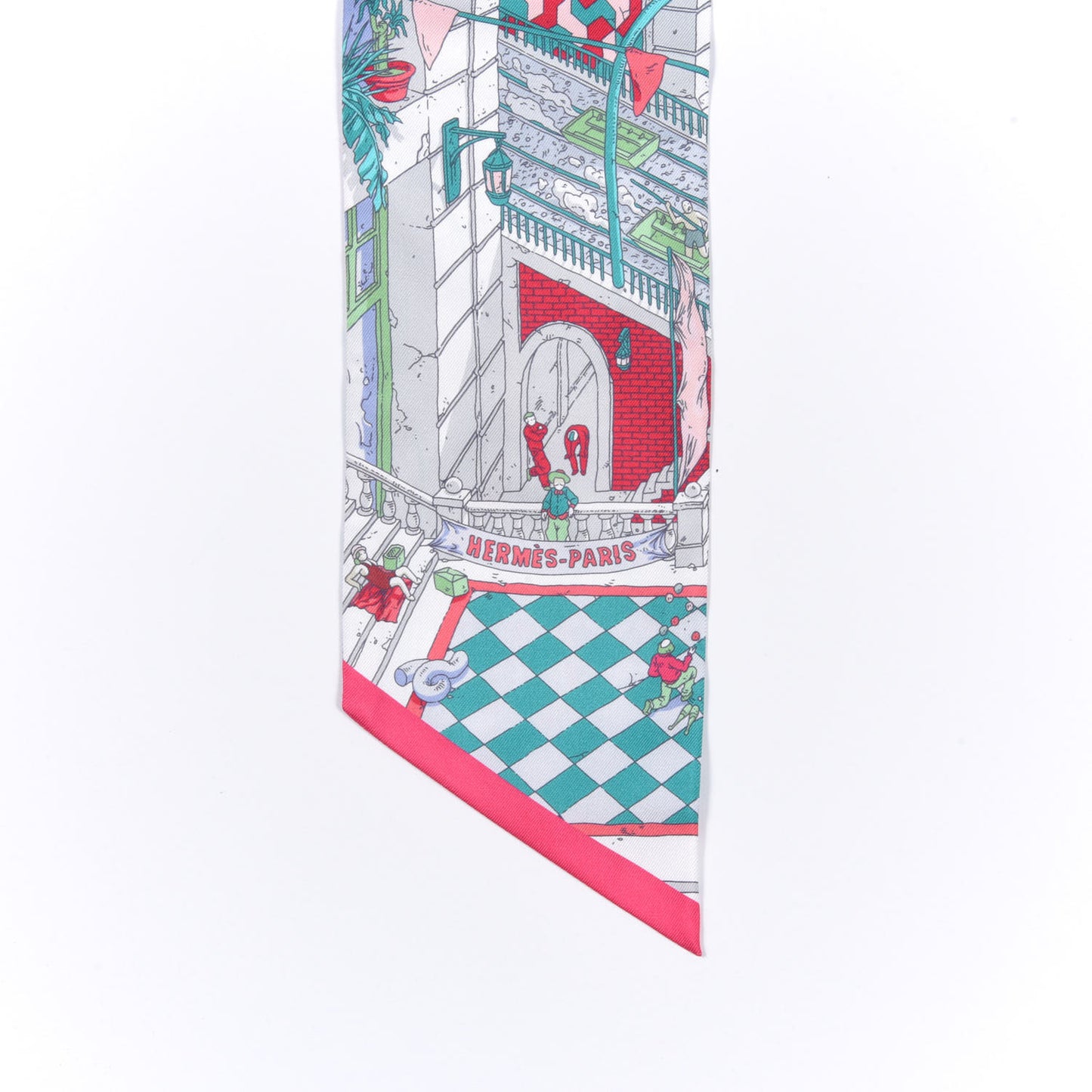 Silk Le Grand Prix du Faubourg Maxi Twilly Slim Vert Fuchsia Blanc