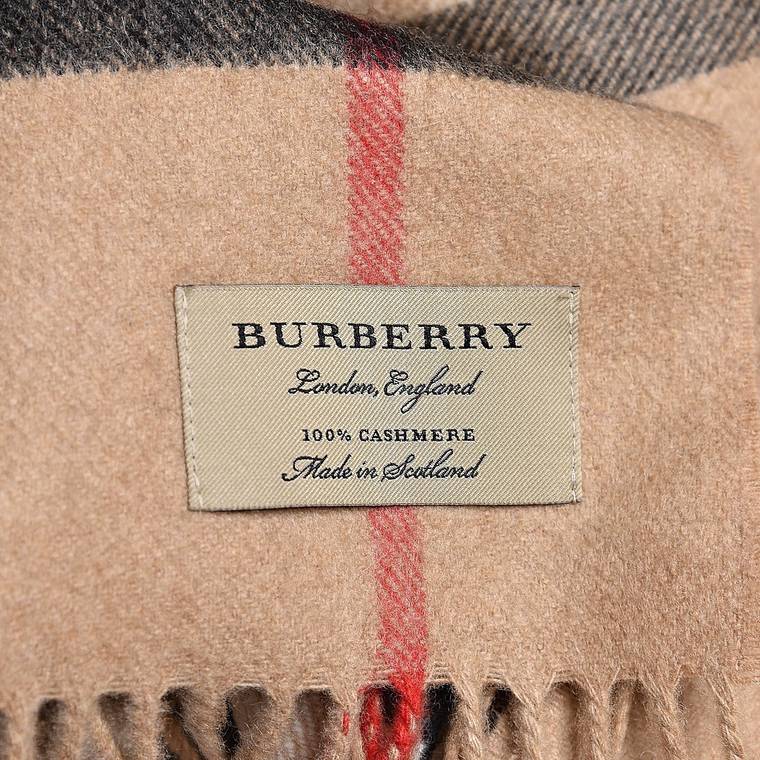 Burberry Cashmere Giant Check Fringe Scarf Camel 4 of 5