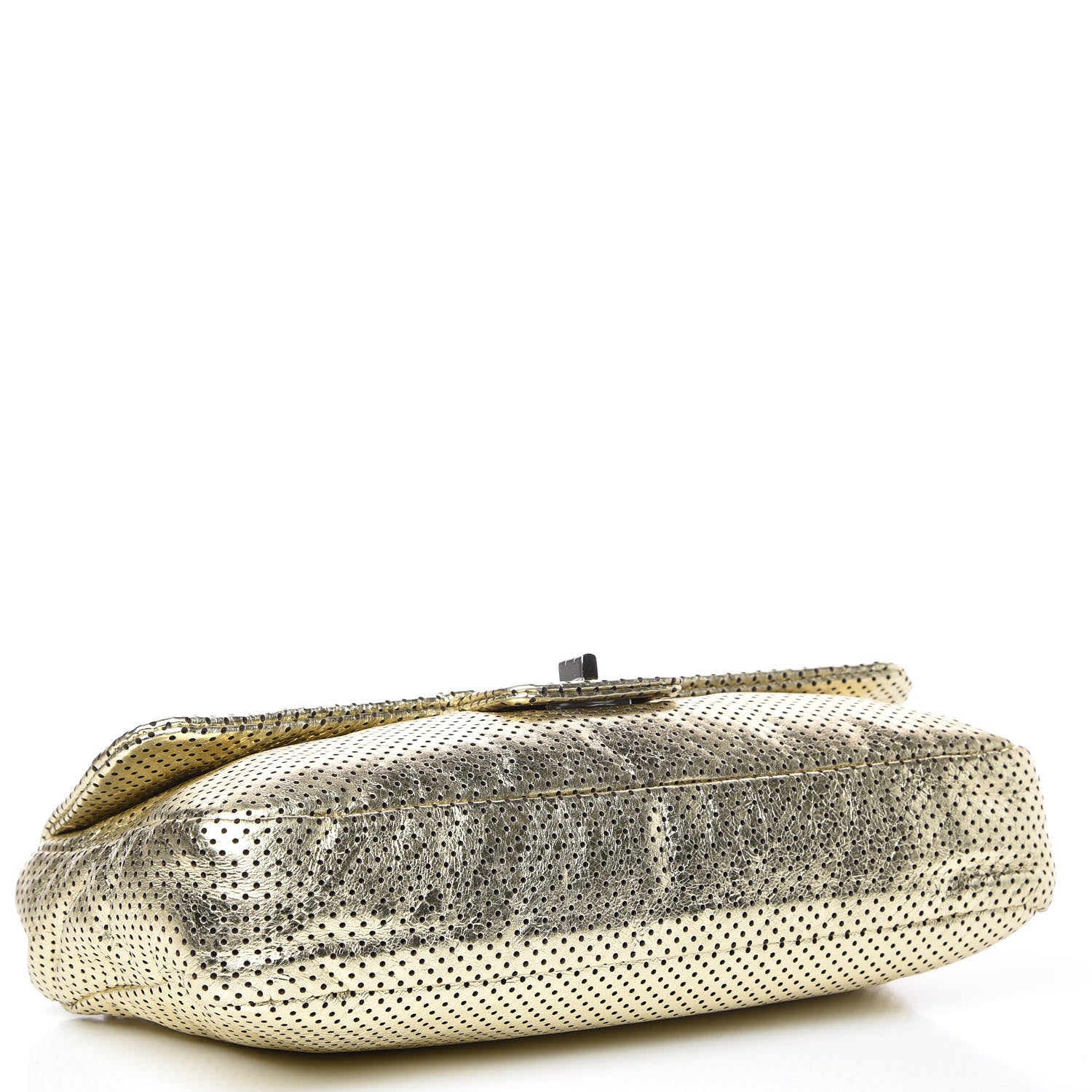 Chanel Metallic Crackled Calfskin Perforated Large Drill Flap Gold 4 of 9