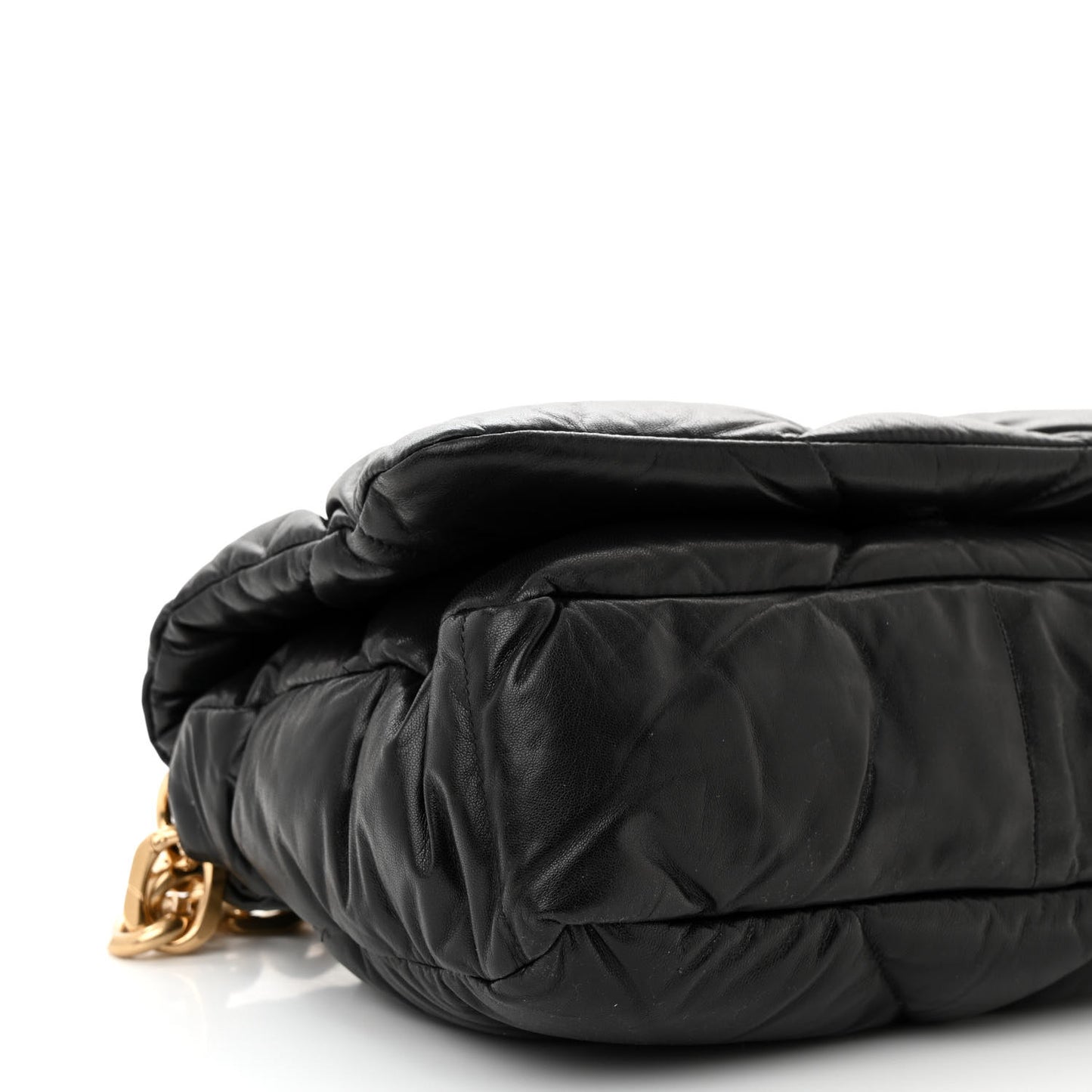 Nappa Soft Padded Logo Embossed Triangle Quilted Shoulder Bag Black
