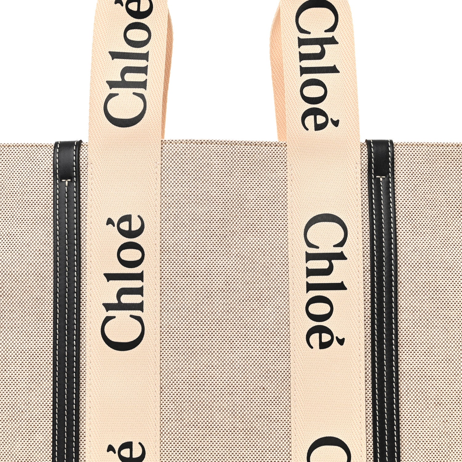 Chloe Cotton Calfskin Large Woody Ribbon Tote White Black 8 of 10