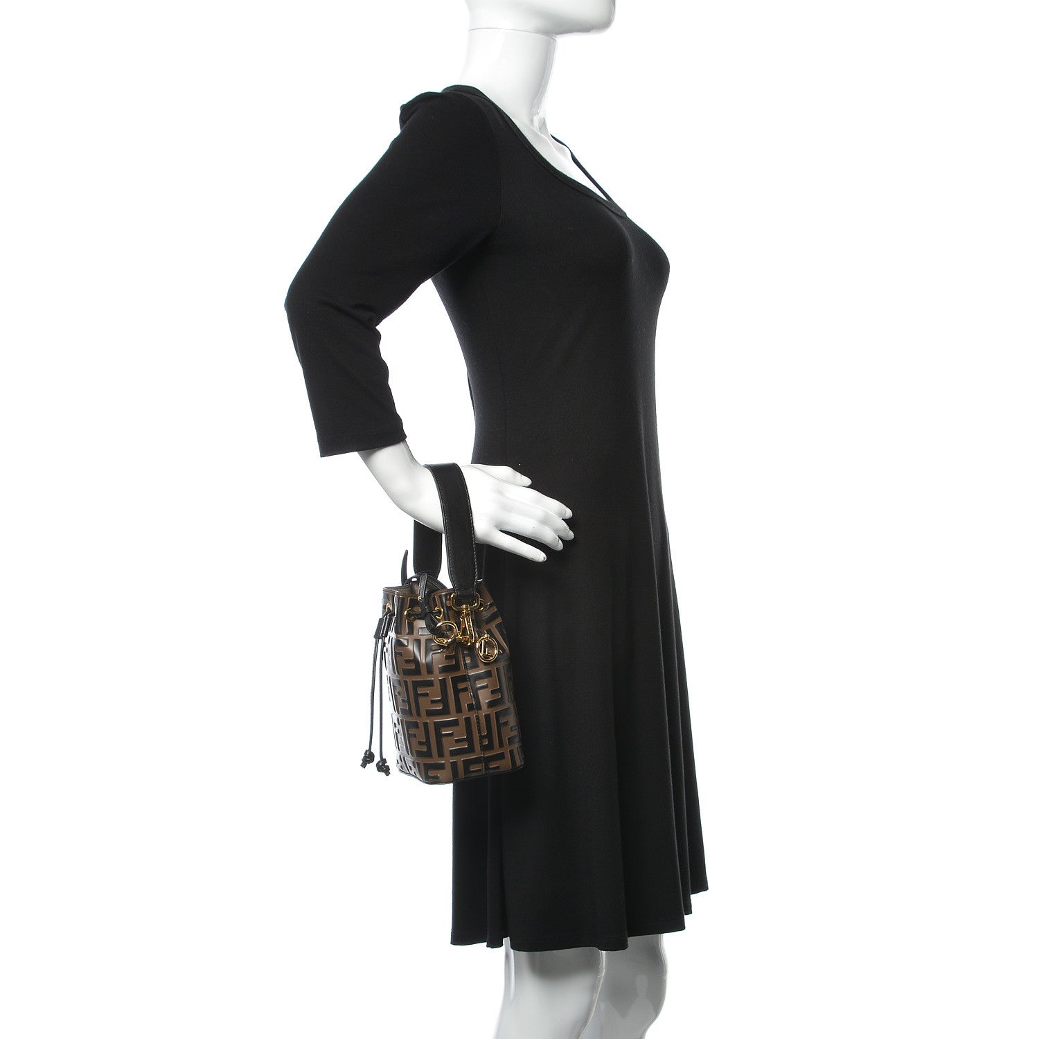 Fendi Vitello Liberty F is Fendi Bi-Color FF 1974 Embossed Mini Mon Tresor Bucket Bag Maya Black 3 of 10