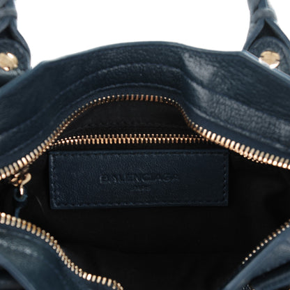 Balenciaga Chevre Gold Metallic Edge Hardware Mini City Bleu Paon 7 of 8